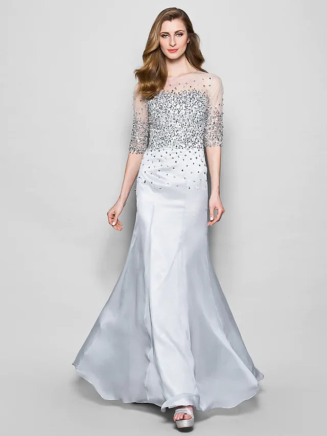 Wholesale A-Line Mother of the Bride Dress Jewel Neck Floor Length Organza Half Sleeve with Beading Sequin